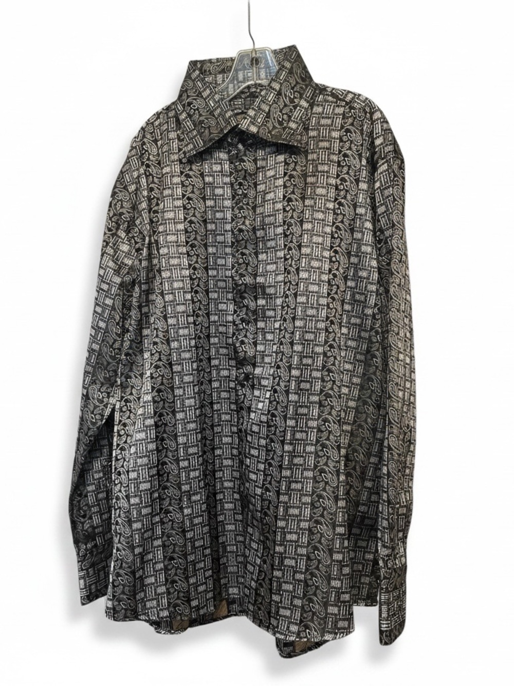 Men's Black & White Geometric Print Button-Down Shirt